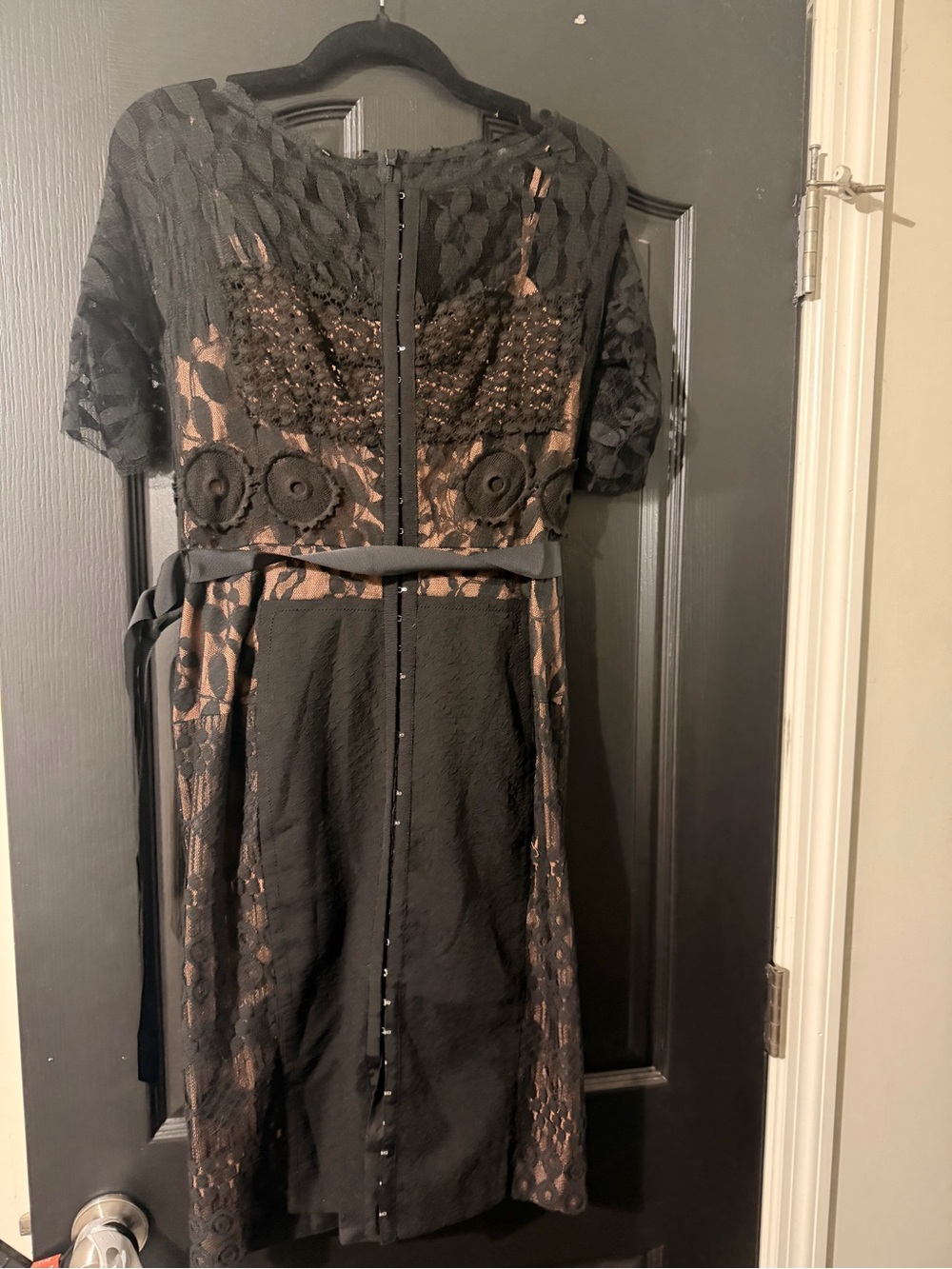 Black Lace Sheath Dress with Ribbon Waist Anthropologie - Picture 2 of 2